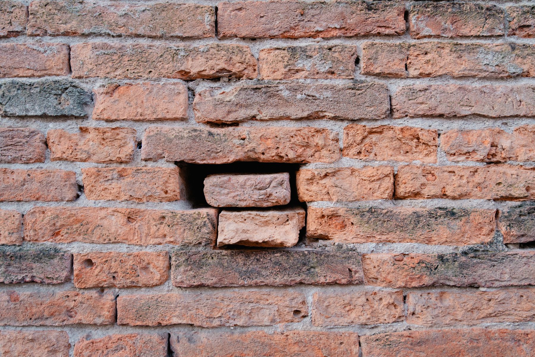Gros plan sur un mur en briques anciennes